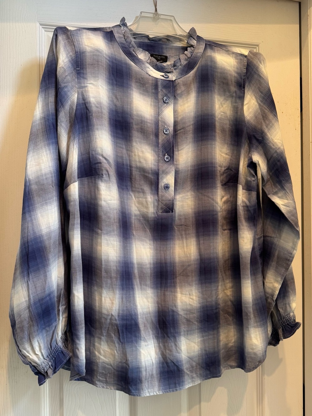NWT Talbots Blue and White Plaid Button-Front Shirt